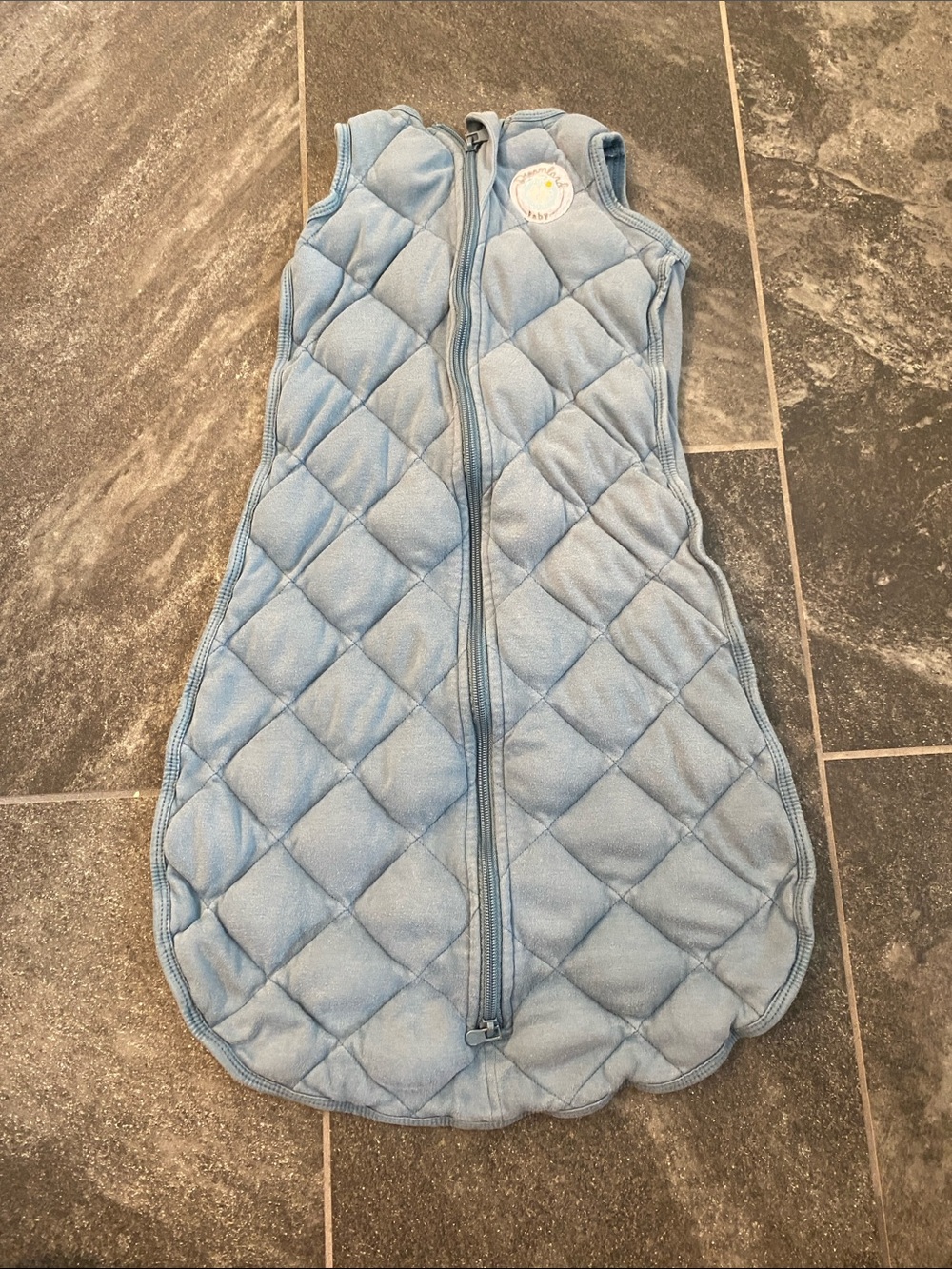 Light Blue Quilted Baby Sleep Sack - Sleeveless Zippered Wearable Blanket